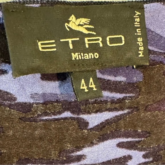 Etro Floral Blue Camouflage Scoop Neck Long Sleeve Dress Womens Size 44 - Picture 4 of 7